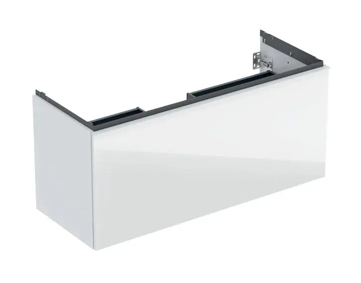 Geberit Acanto - Umyvadlová skříňka, 118x54x48 cm, 2 zásuvky, sklo/bílá 503.006.01.2