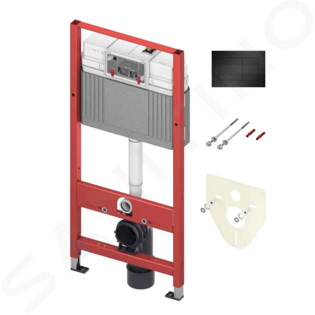 Tece TECEbase - Předstěnová instalace pro závěsné WC, s nádržkou Base, včetně tlačítka a zvukové izolace, stavební výška 1,12 m, matná černá 9400414