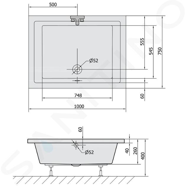 Receveur douche profond Polysan 150x75x26