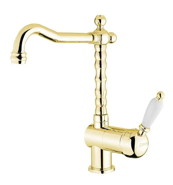 Sapho Kirké - Stojánková dřezová baterie, bílá páčka, zlato KI14BZ
