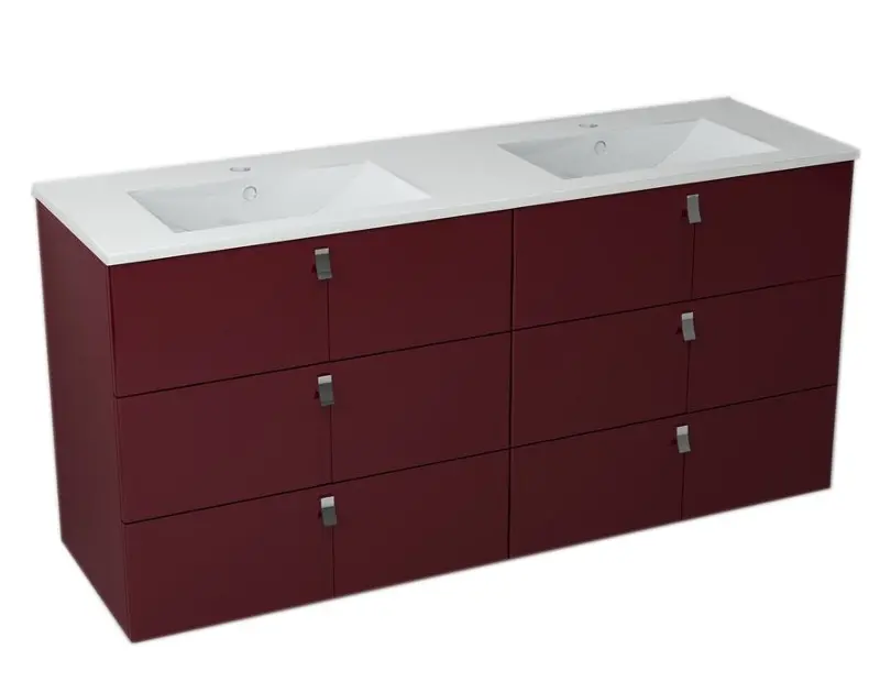 Sapho Mitra - Mobile lavabo 1510x723x465 mm, con doppio lavello Slim, bordeaux 2XMT0831601-150