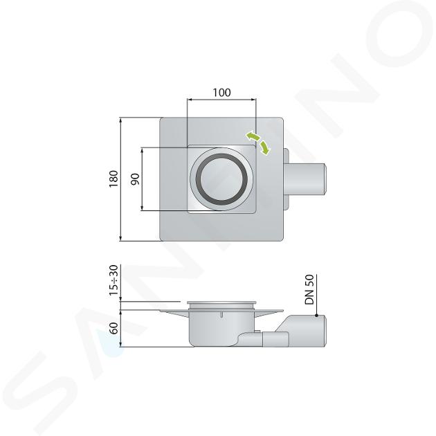 OMP piletta sifoide per scarico a pavimento 120 x 120 mm