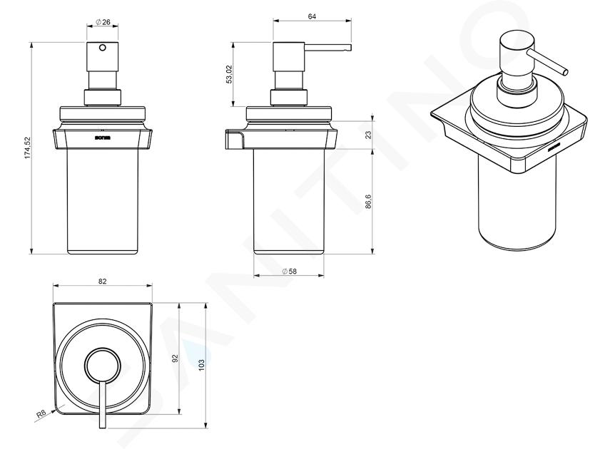 Dispenser sapone Saon in alluminio nero 250 ml