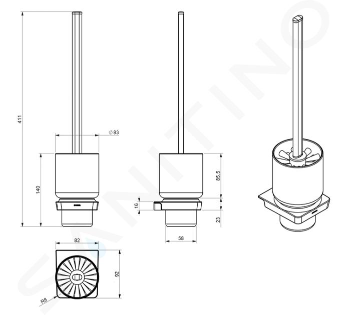 Sapho Zen - WC-Bürste mit Halter, Wandmontage, Milchglas / schwarz 166497