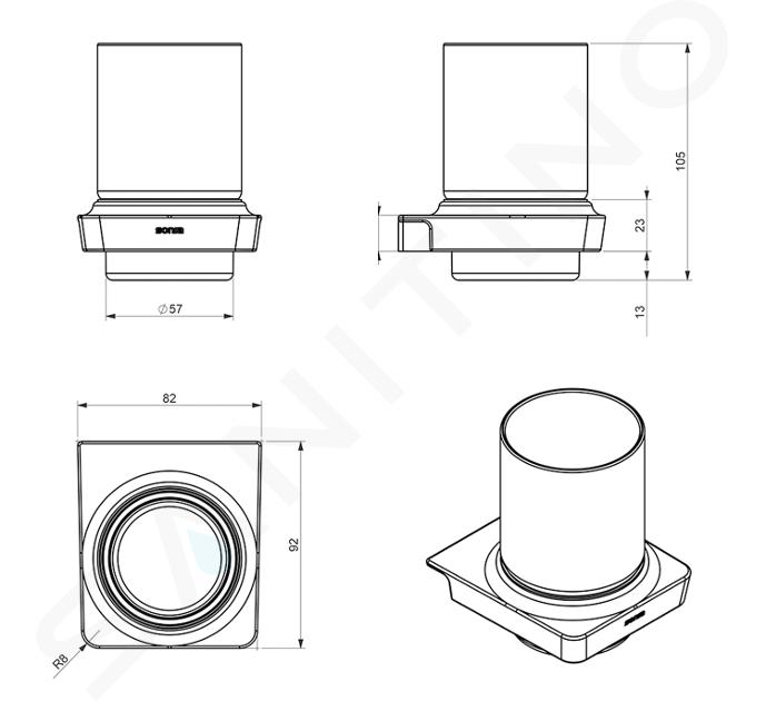 Sapho Flori - Vaso con soporte para cepillos de dientes, vidrio  opalino/negro mate RF004/15