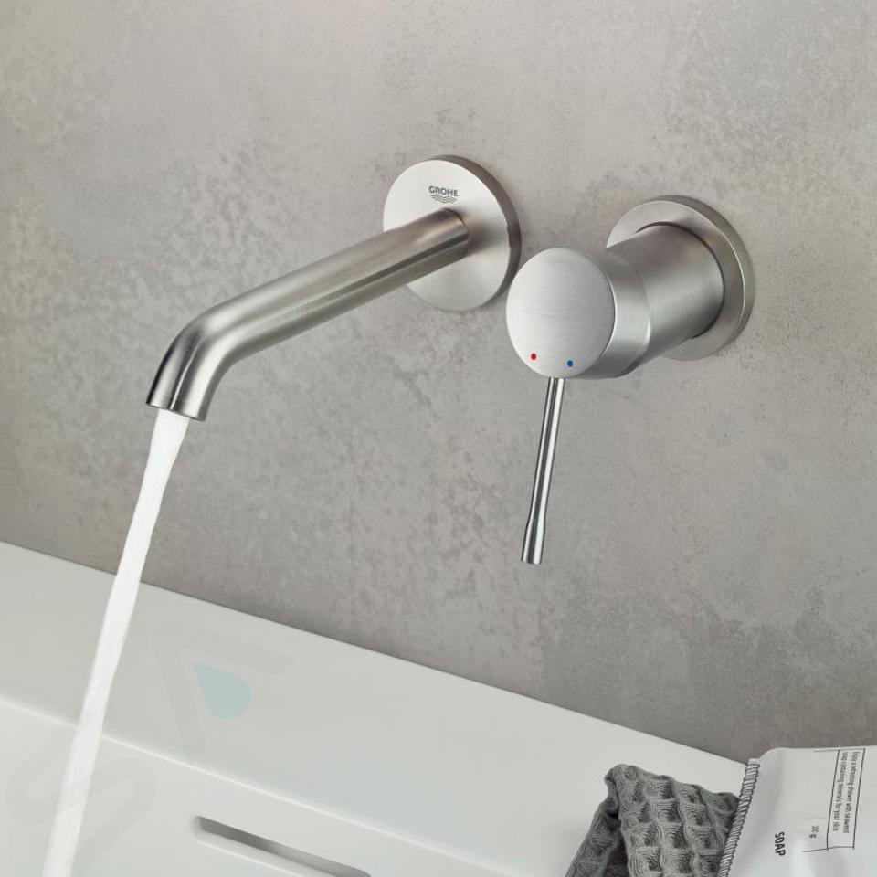 Смеситель встроенный в стену для раковины. Grohe Essence New 19408001. 19408001 Grohe. Grohe Essence+ 19408001. Смеситель Grohe Essence New 19408001.