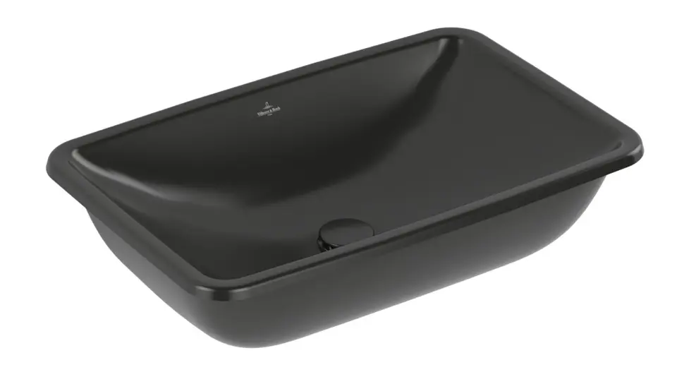 Villeroy & Boch Loop&Friends - Lavabo, 68x45 cm, senza troppopieno, senza foro per rubinetto, CeramicPlus, Pure Black 4A5801R7