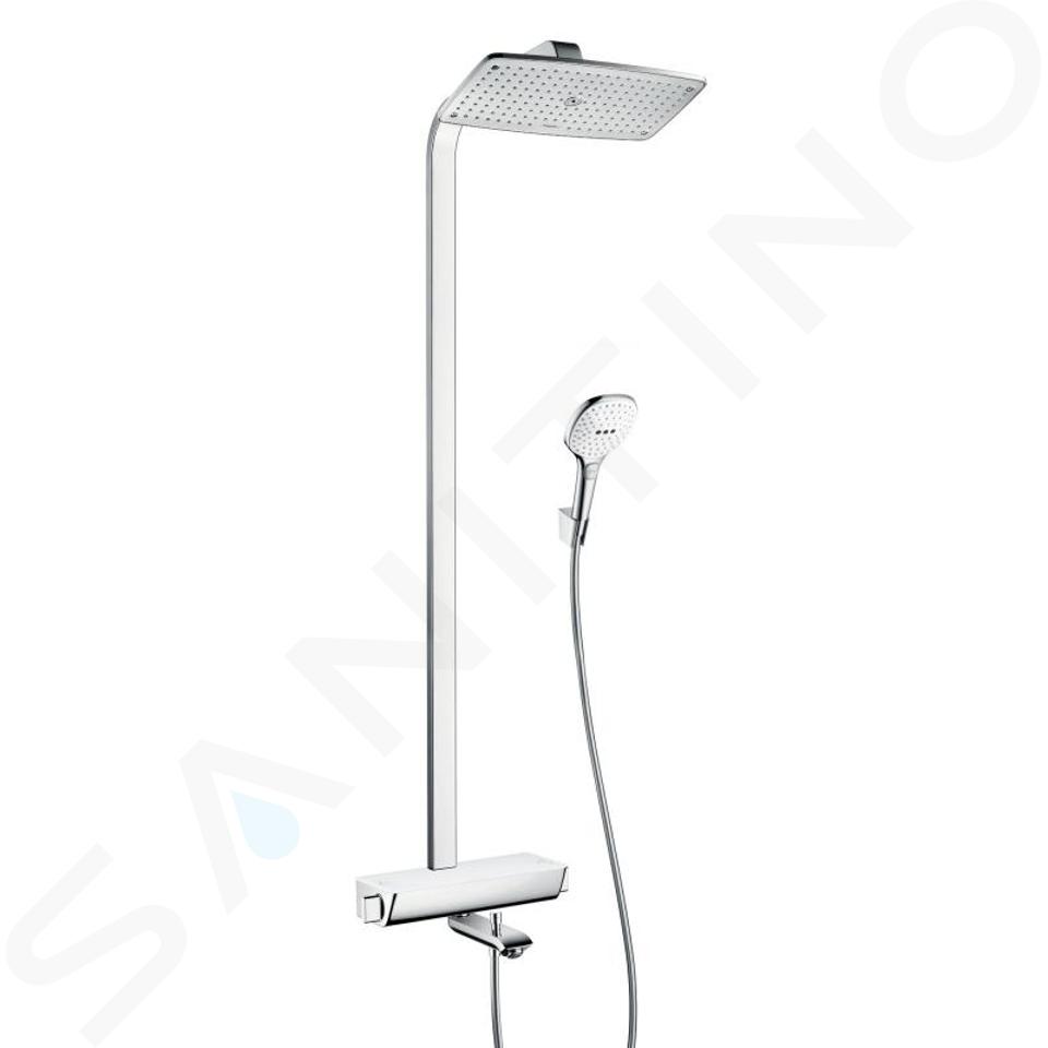 Hansgrohe Raindance Select - Mitigeur thermostatique de baignoire Showerpipe 360 avec accessoires, blanc/chrome 27113400