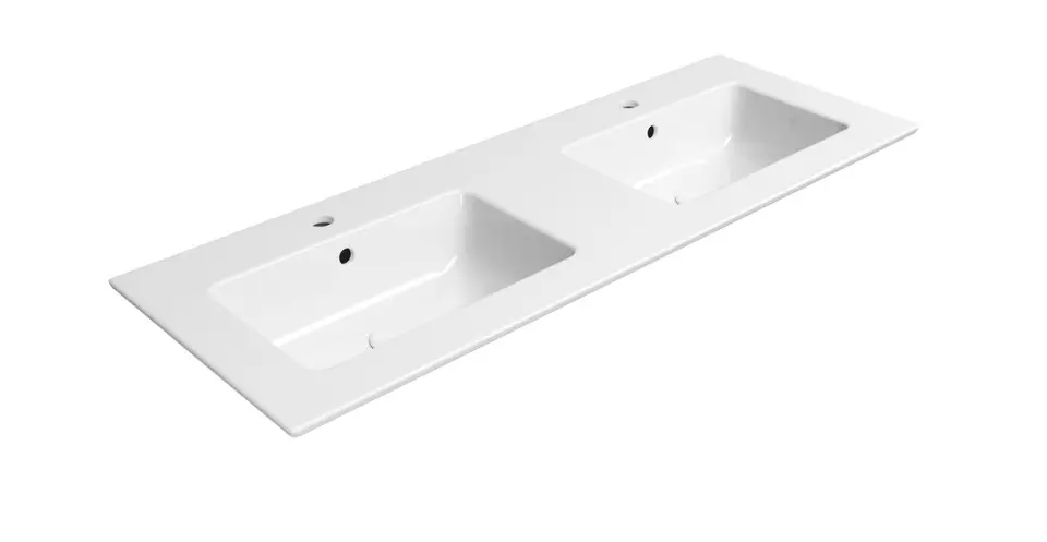 Sapho Pura - Dubbele wastafel 123x46 cm, met overloop, met 2 kraangaten, wit 8888111