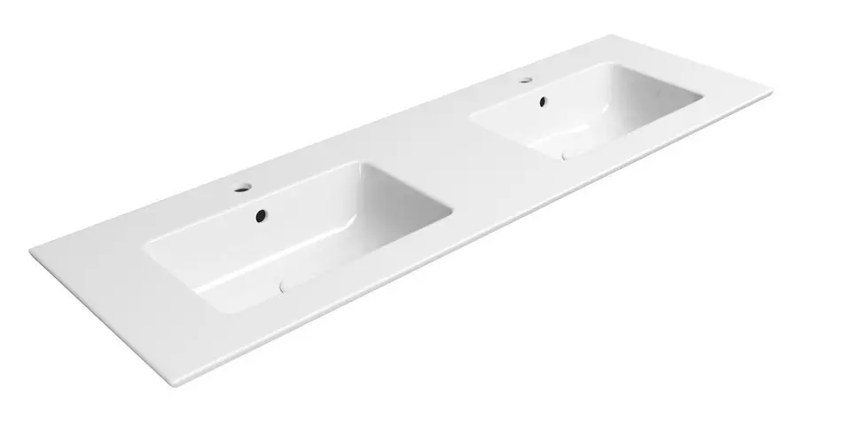 Sapho Pura - Dubbele wastafel 143x46 cm, met overloop, met 2 kraangaten, wit 8889111