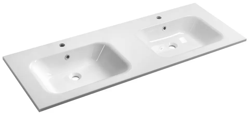 Sapho - Dubbele wastafel 141x52 cm, met overloop, 2 kraangaten, wit AC141