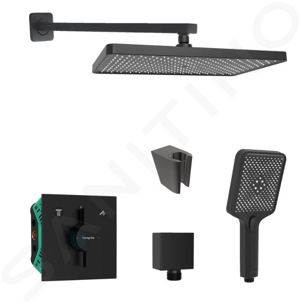 SANITINO - Set de duș cu baterie și corp încastrat hansgrohe, accesorii kielle, negru mat SANI21HKK401