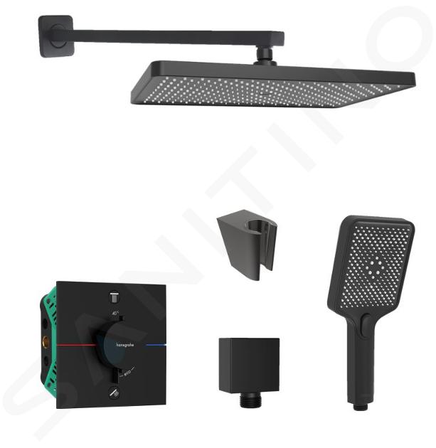 SANITINO - Set de douche avec thermostat et corps encastré hansgrohe, accessoires kielle, noir mat SANI21HKK403