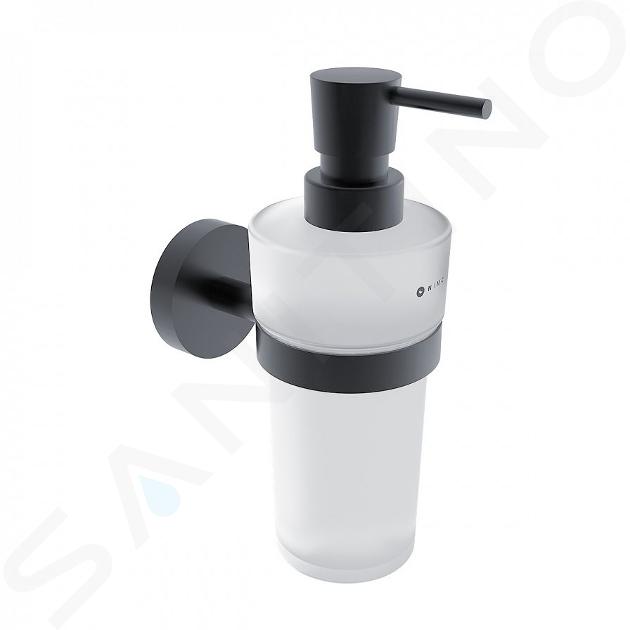 Nimco Unix - Dispenser di sapone liquido con supporto, vetro opaco/nero opaco UNC 13031W-T-90