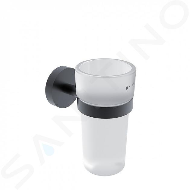 Nimco Unix - Vaso para cepillos de dientes y pasta con soporte, cristal/negro mate UNC 13058W-90