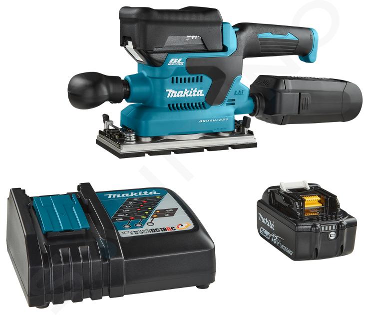 Makita Utensili - Levigatrice a batteria 18V, 2x batterie 5,0 Ah LXT, caricabatterie DBO380RTJ