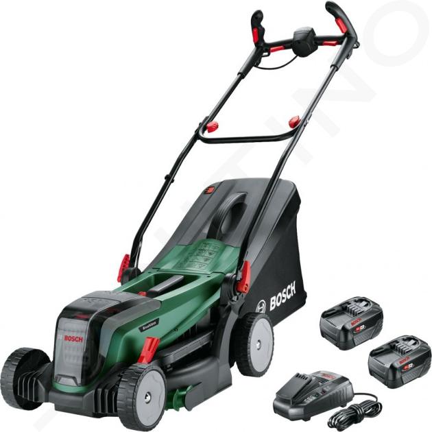 Bosch Gartengeräte - 18V Akku-Rasenmäher, Schnittbreite 37 cm, 2x 4,0 Ah Li-Ion Akku, Ladegerät 06008B9E00