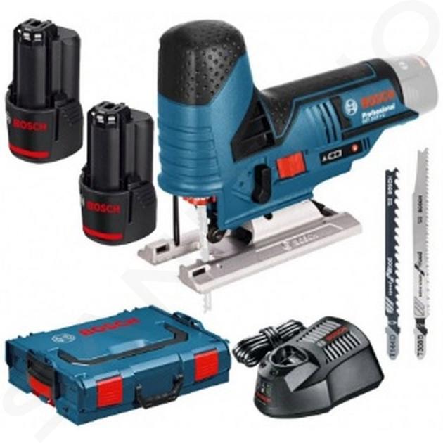 Bosch Utensili - Seghetto alternativo a batteria da 12V, 2 batterie Li-Ion da 3,0 Ah, caricabatterie 06015A1005