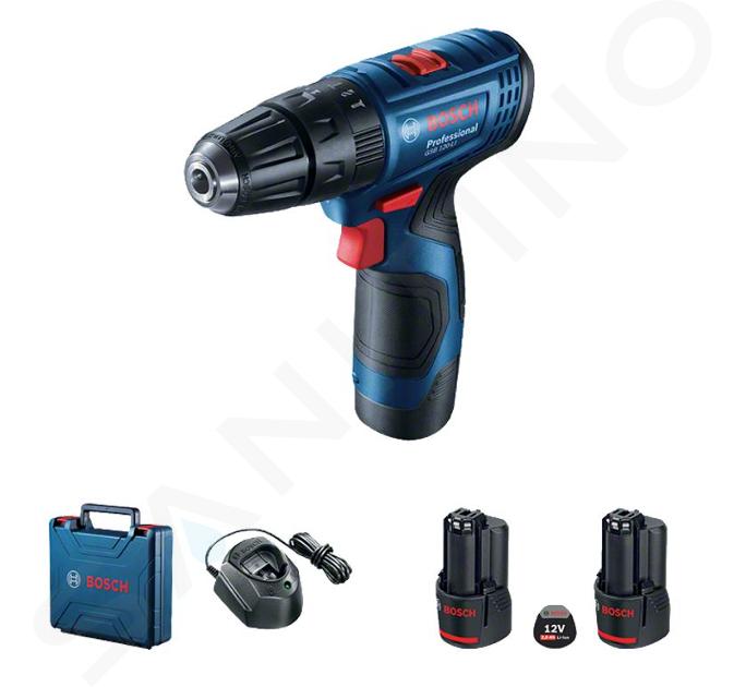 Bosch Unelte - Mașină de înșurubat și de găurit cu percuție pe acumulator de 12V, 2 baterii 2.0 Ah Li-Ion, încărcător 06019G8100