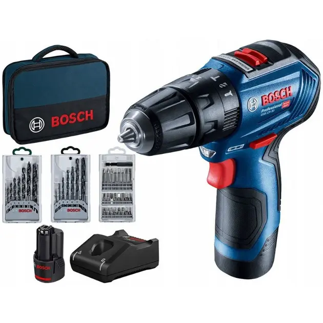 Bosch Werkzeug - 12V Akku-Bohrschrauber mit Zubehör, 2x 2,0 Ah Li-Ion Akku, Ladegerät 06019G9101