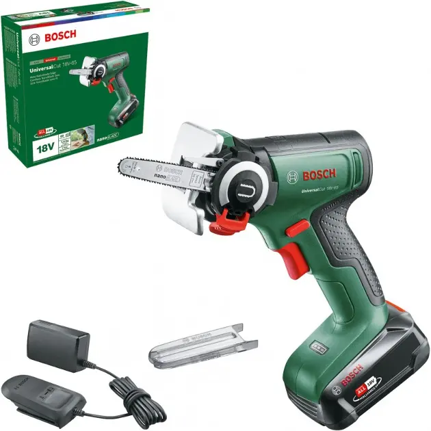 Bosch Utilaje tehnice pentru grădină - Drujbă cu lanț pe acumulator 18V de 7 cm, 1x acumulator 2,5 Ah, încărcător 06033D5202