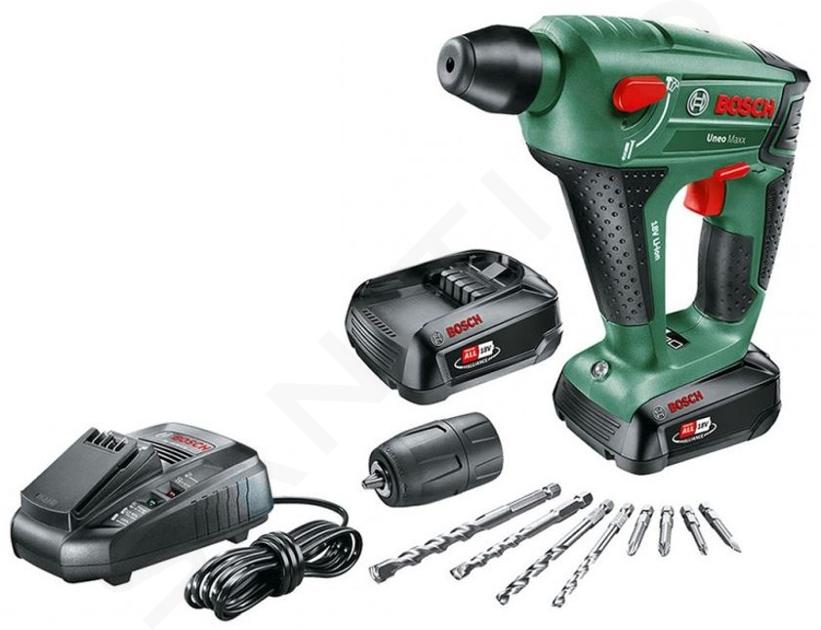 Bosch Herramientas - Martillo perforador AKU 18V, 2x batería 2,5 Ah XR, cargador 0603952327