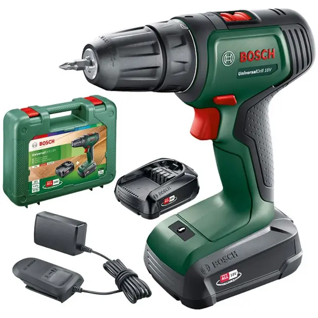 Bosch Werkzeug - 18V Akku-Bohrschrauber, 2x 1,5 Ah Li-Ion Akku, Ladegerät 06039D4002