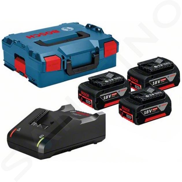 Bosch Accesorios - Juego de cargador de 4 A y 3 baterías de iones de litio de 18 V y 5,0 Ah, maletín L-Boxx 0615990L3T