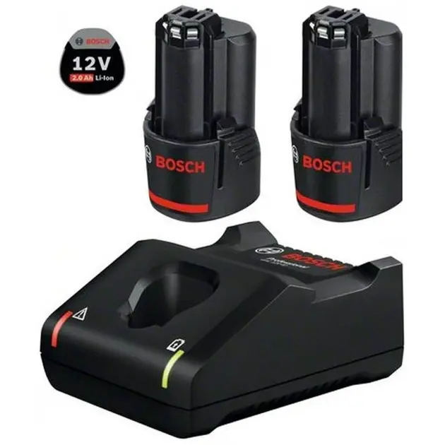 Bosch Accesorios - Juego de cargador de 4 A y 2 baterías de iones de litio de 12 V y 2,0 Ah 1600A019R8