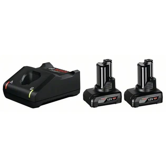 Bosch Accesorios - Juego de cargador de 4 A y 2 baterías de iones de litio de 12 V y 6,0 Ah 1600A01B20