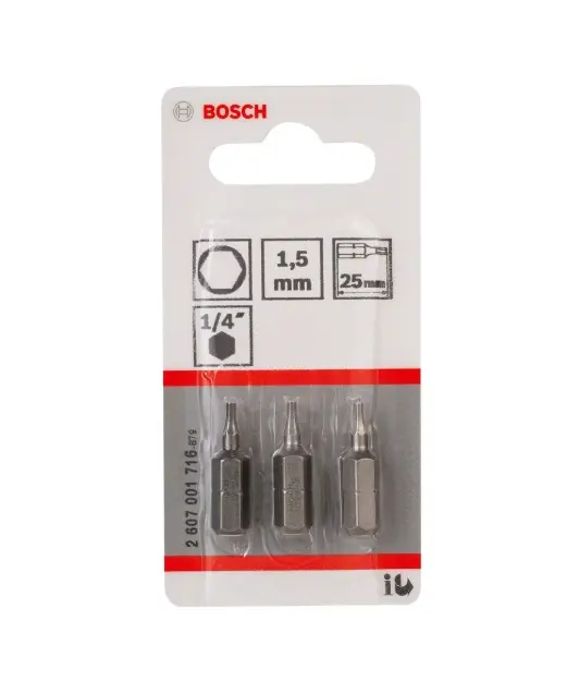Levně Bosch Příslušenství - Sada bitů HEX1,5, délka 25 mm, 3 ks 2607001716