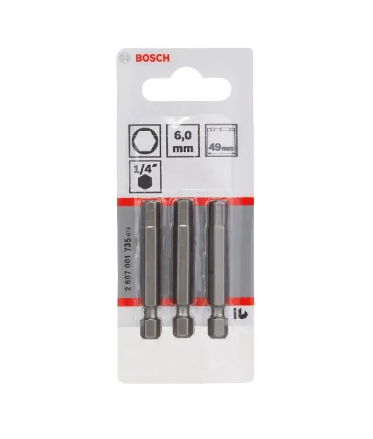 Bosch Accesorii - Set de biți HEX6, lungime 49 mm, 3 buc 2607001735
