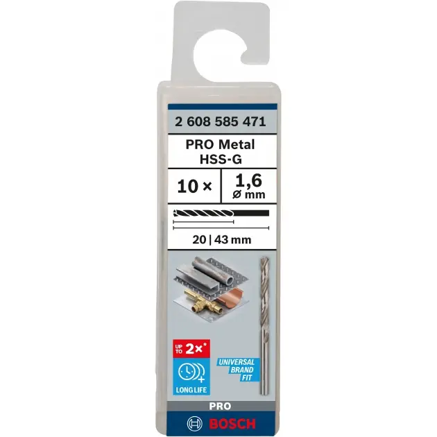 Levně Bosch Příslušenství - Sada vrtáků do kovu, 1,6x43 mm, 10 ks 2608585471