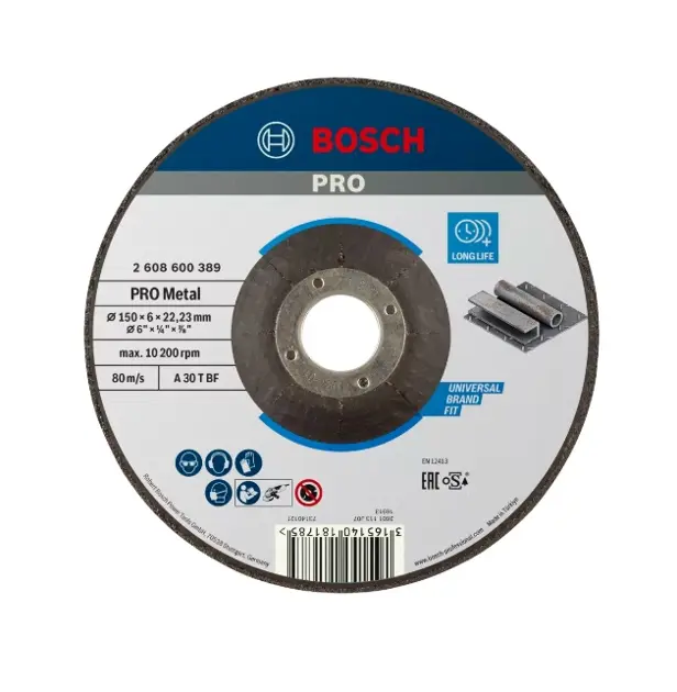 Levně Bosch Příslušenství - Brusný kotouč na kov 150x22,23 mm 2608600389