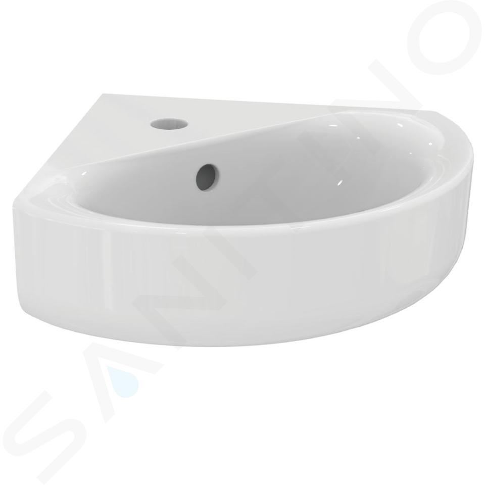 Ideal Standard Connect - Lavabo d’angle 480x440x160 mm, avec déversoir,  ouverture pour mitigeur, avec Ideal Plus, blanc E7136MA