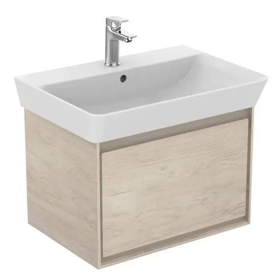 Levně Ideal Standard Connect Air - Skříňka pod umyvadlo Cube 65 cm, 58x41x40 cm, dekor světlé dřevo/světlá hnědá mat E0847UK