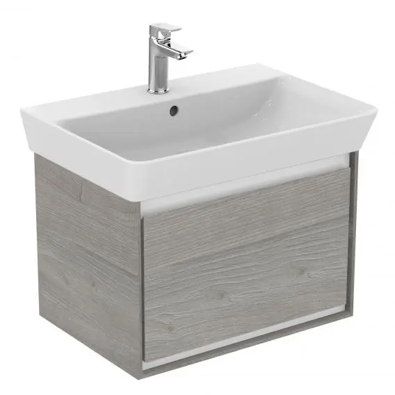 Levně Ideal Standard Connect Air - Skříňka pod umyvadlo Cube 65 cm, 58x41x40 cm, dekor šedý dub/bílá mat E0847PS
