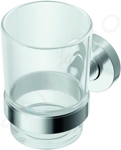 Ideal Standard IOM - Vaso para cepillo y pasta de dientes con soporte, vidrio claro/cromo A9121AA