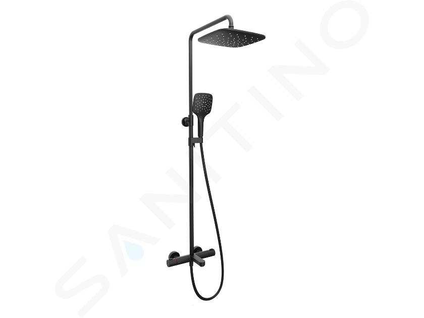Ravak Termo - Set doccia con termostatico per vasca da bagno, 25x25 cm, 3 getti, nero X070444
