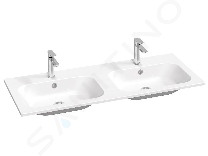 Ravak Chrome Slim - Doppelwaschbecken 120x49 cm, mit Überlauf, 2 Hahnlöcher, weiß XJG01112001
