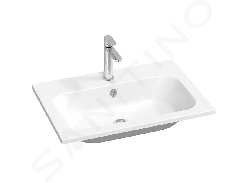 Ravak Chrome Slim - Waschbecken 70x49 cm, mit Überlauf, mit Hahnloch, weiß XJG01170001