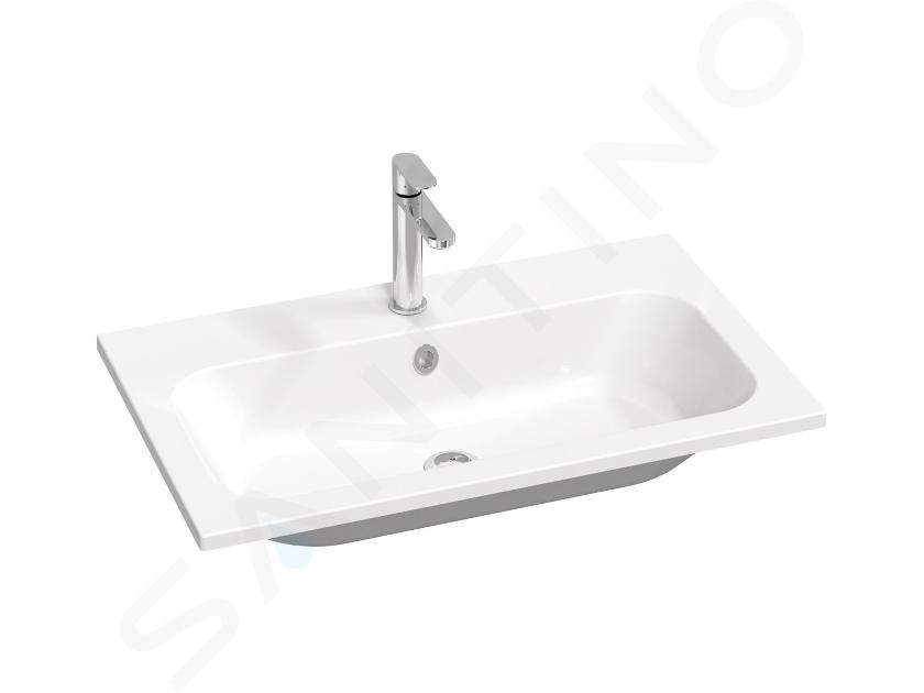 Ravak Chrome Slim - Waschbecken 80x49 cm, mit Überlauf, mit Hahnloch, weiß XJG01180001