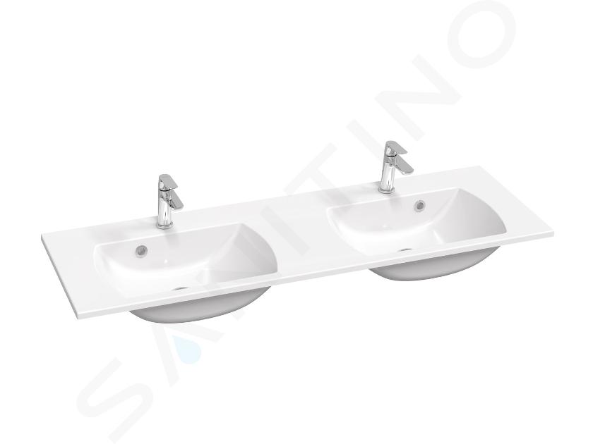 Ravak Classic Slim - Doppelwaschbecken 130x45 cm, mit Überlauf, 2 Hahnlöcher, weiß XJX01113001