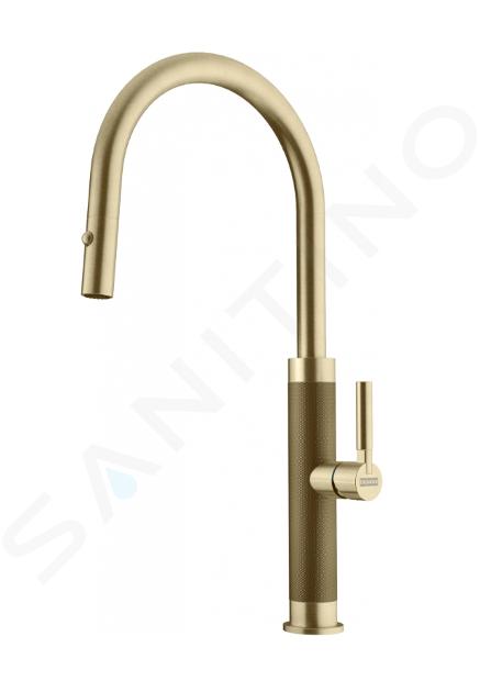 Franke Mythos Masterpiece - Grifo de fregadero FG 1554.504 con ducha extraíble, oro 115.0711.558