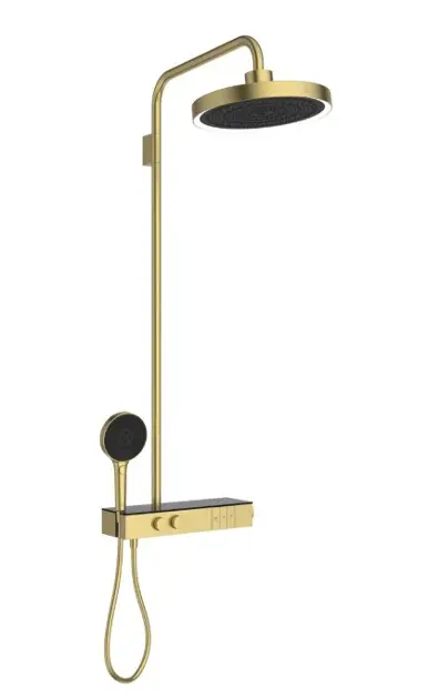 Ideal Standard Ceratherm Solos - Sprchový set s termostatom, priemer 33 cm, 3 prúdy, s LED osvetlením, kefované zlato A7883A2