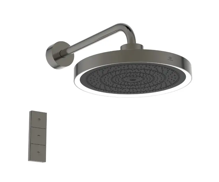 Levně Ideal Standard Idealrain Solos - Hlavová sprcha s připojením, průměr 33 cm, 3 proudy, s LED osvětlením, Magnetic Grey A7890A5