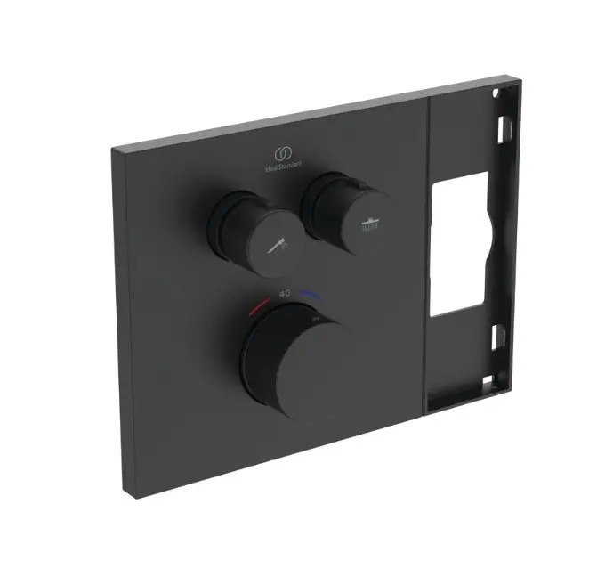 Levně Ideal Standard Ceratherm Navigo Solos - Termostatická baterie pod omítku, pro 2 spotřebiče, hedvábná černá A7894XG