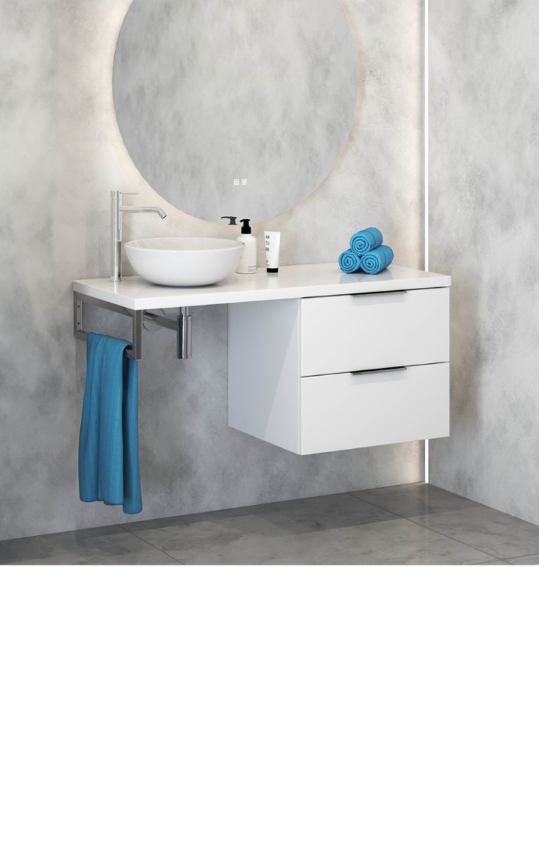 kielle Idolio - Waschtischunterschrank 60x50x50 cm, einschließlich Konsole und Waschtischplatte 120 cm, mit Ausschnitt, weiß glänzend 50024S120