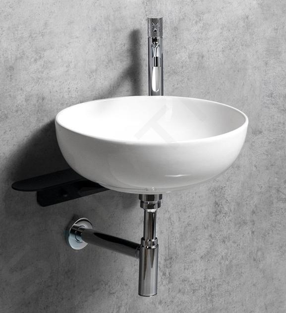 Sapho Tetris - Set lavabo e supporto, diametro 41 cm, senza troppopieno, ClickClack, bianco/nero opaco TZ420-01