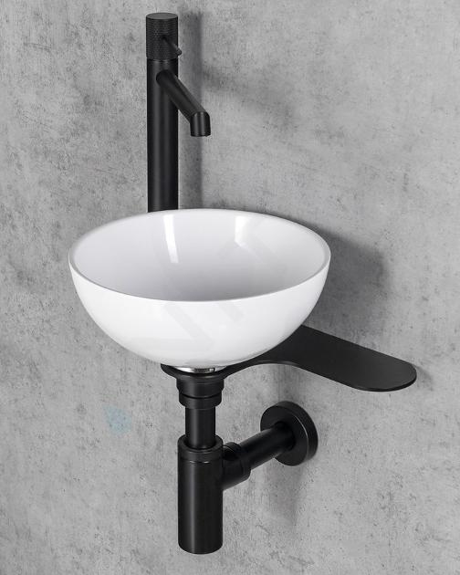 Sapho Tetris - Conjunto de lavabo y soporte, 26 cm Ø, sin rebosadero, ClickClack, blanco/negro mate TZ424-01